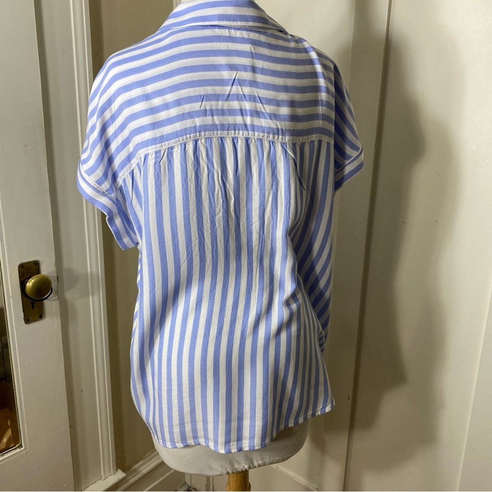 Gap Blue White Striped Popover Summer Spring Rayon Viscose Blend Blouse L - Picture 11 of 14